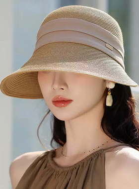 夏季女草编大檐防晒可折叠鸭舌帽