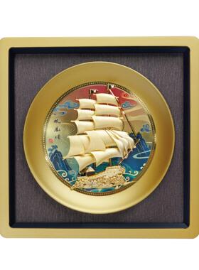 一帆风顺帆船摆件招财金箔画乔迁新居搬家客厅办公室公司开业礼物