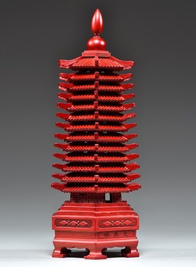红色桃木质十三层九层文昌塔雕刻摆件实木制13层9层文昌塔工艺品