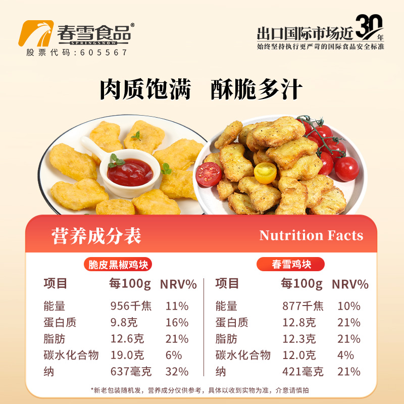 春雪食品脆皮黑椒鸡块1kg*2+春雪原味鸡块500g*1冷冻半成品