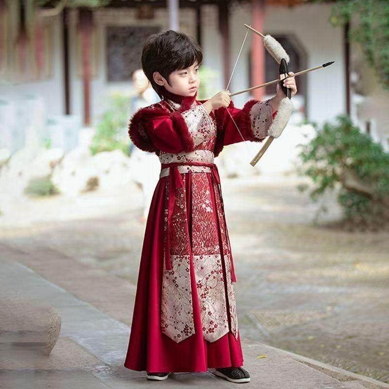 男童明制汉服加绒侠客冬季红色中国风古装唐装国学服少爷服公子服,淘宝优惠券,粉丝福利购,淘宝优惠卷