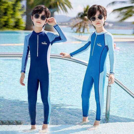 Swimsuit boy one-piece handsome color-blocking comfortable racing surfing hot spring vacation long sleeve sun protection breathable swimsuit boy