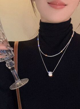 双层叠戴蛮腰项链女2026新款小众轻奢高级感锁骨链气质毛衣链颈链