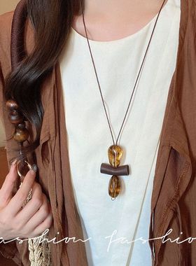 复古长款不规则圆环吊坠项链女