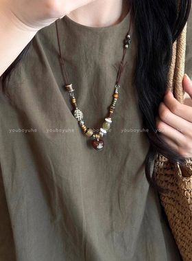 爱心陶瓷串珠项链女款轻奢小众