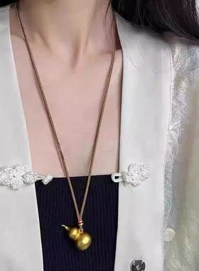 新中式国风古法金色葫芦吊坠项链