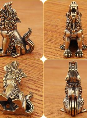 龙生九子做旧实心配件挂件睚眦饕餮桌面装饰摆件手把玩黄铜工艺品