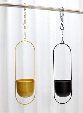 跨境热卖金属花盆悬挂铁艺吊篮阳台护栏绿植多肉种植吊盆花篮花架