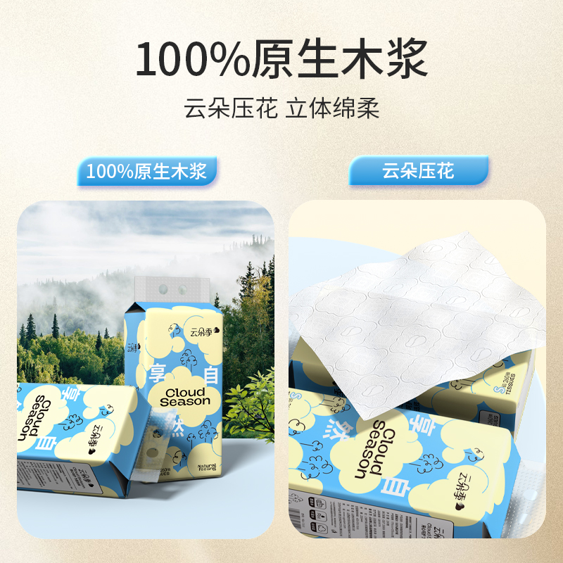 【88VIP】云朵季悬挂式抽纸260抽3提家用抽纸厕所擦手纸便携式纸