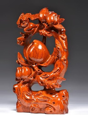 快速发货花梨木雕寿桃摆件实木福寿双全送长辈P祝寿贺寿生日工艺