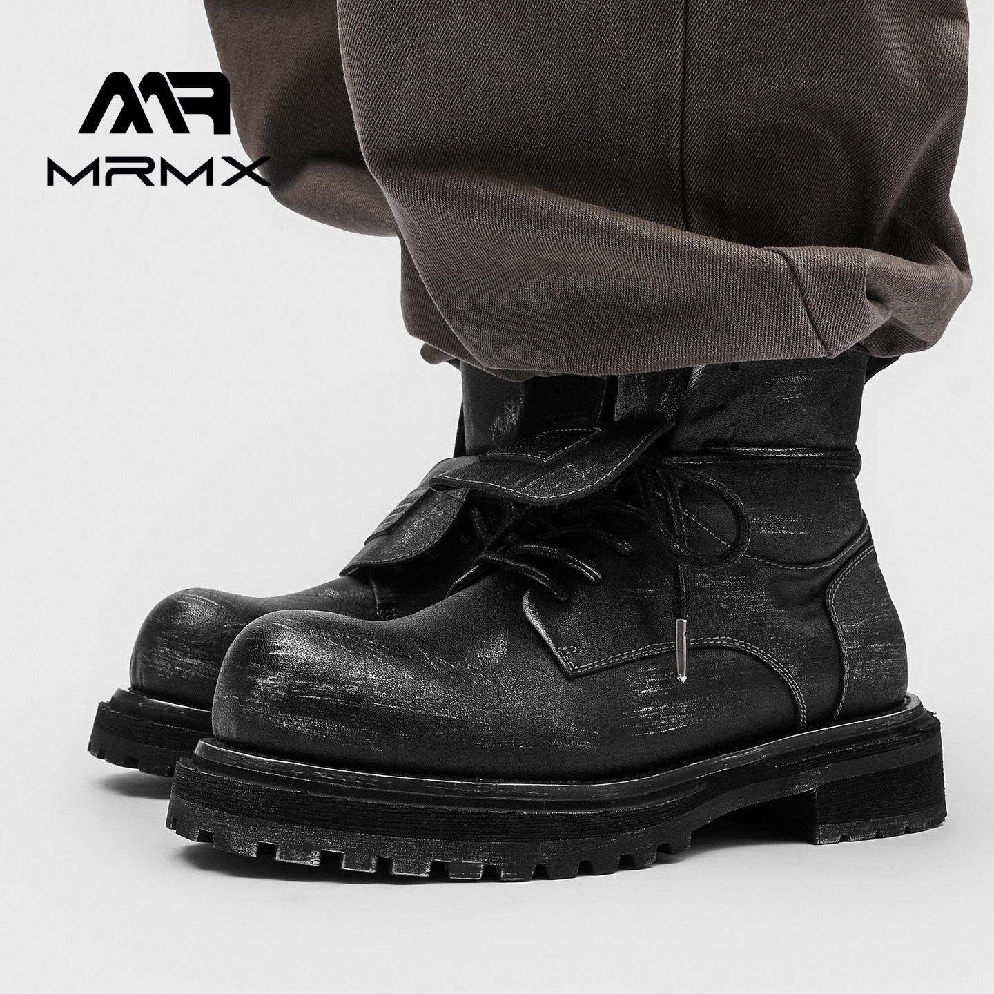 MRMX2025新款厚底增高中筒复古真皮男生黑色短靴爆款加绒马丁靴男,淘宝优惠券,粉丝福利购,淘宝优惠卷