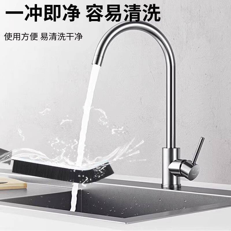 Long-handled hard-bristled multifunctional crevice brush for bathroom and kitchen