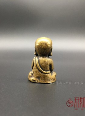 仿古黄铜迷你地藏王摆件光头打坐小和尚袖珍铜佛小佛像口袋佛