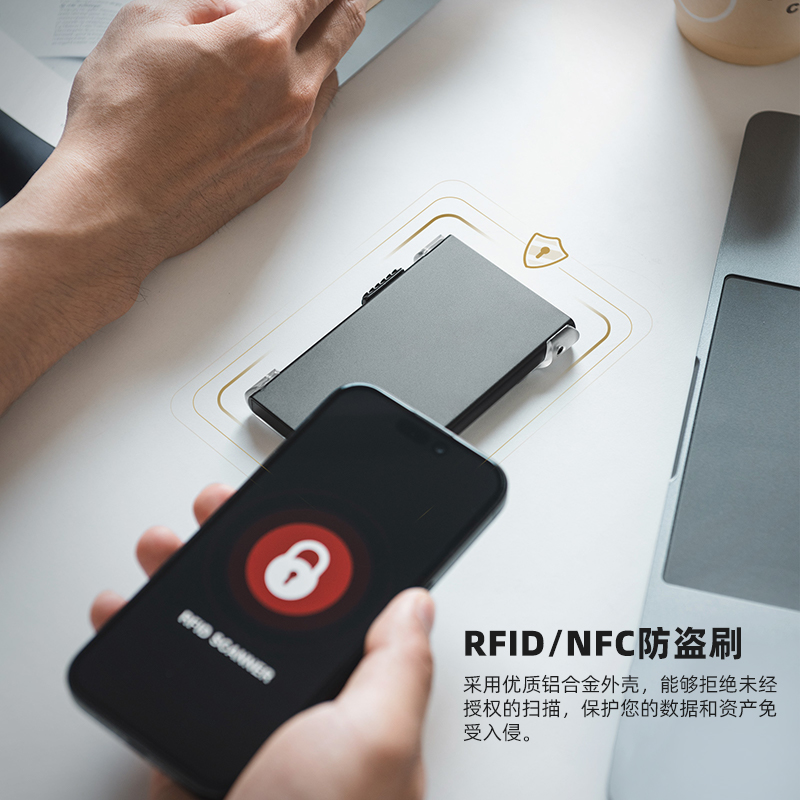 Vulkit防盗刷RFID透明卡盒男侧推弹出式卡包小巧工作牌银行卡卡夹 - 图0