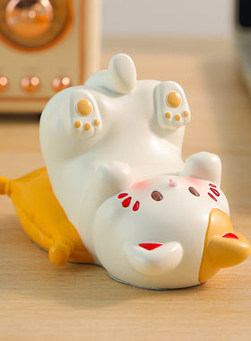 工位摆件招财猫手机支架桌面卡通可爱摆件办公室工位情绪稳躺赢猫