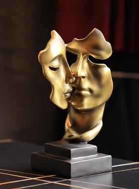 欧式沉默是金情侣抽象人物雕塑摆件家居客厅样板房电视柜软装饰品