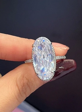时尚高级戒指 欧美银色简约鹅蛋型锆石女戒 豪华婚礼新娘手饰
