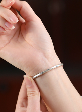 现货速发足银实心手镯子铃铛推拉式手环素圈可调节520母亲节礼物