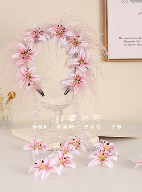时宴泡芙 簪花发箍超仙灵动发箍流苏花朵羽毛精致欧若风压发箍
