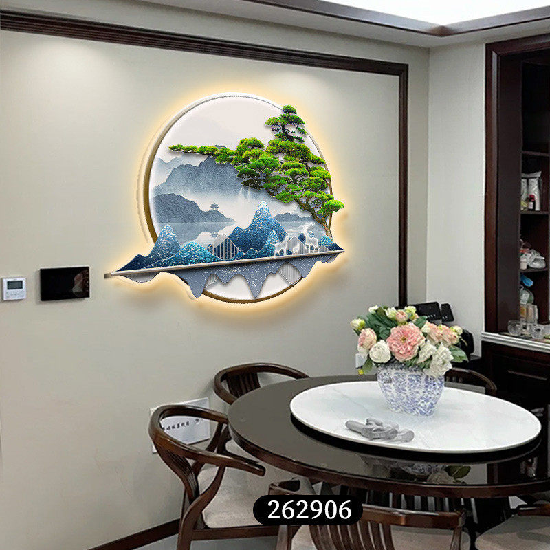 迎客松餐厅装饰画氛围灯画新中式水鹿山福壁画饭厅餐桌背景墙挂画,淘宝优惠券,粉丝福利购,淘宝优惠卷