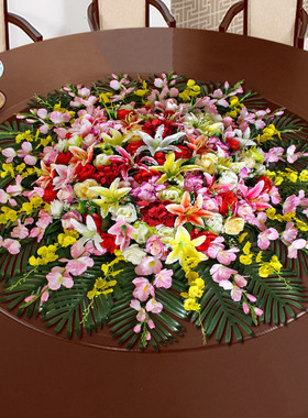 餐桌摆件假花饭店餐厅装饰品摆花电动转盘桌花酒店大餐桌花仿真花