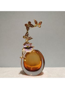 摆件花瓶珐琅彩琉璃轻奢客厅新中式电视柜书房软装饰品蝴蝶石榴