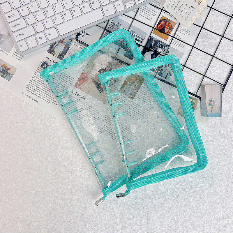 A6活页本拉链袋手账外壳替芯闪粉透明pvc软壳6孔A5收纳册活页夹,淘宝优惠券,粉丝福利购,淘宝优惠卷