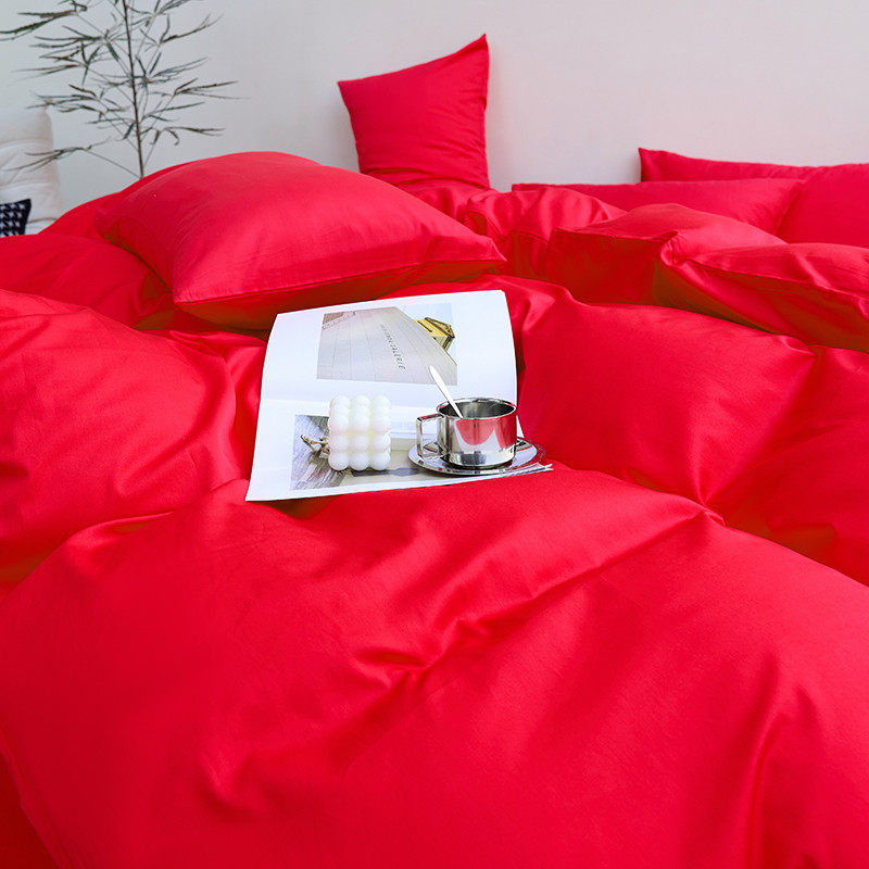 喜嫁床上用品大红色结婚四件套纯棉全棉婚庆床单被套纯色被罩床品,淘宝优惠券,粉丝福利购,淘宝优惠卷