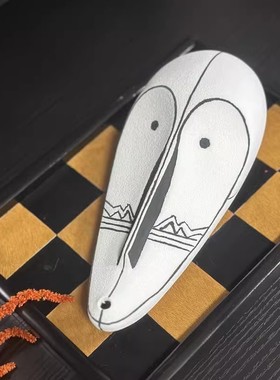 古侘寂风陶瓷猫头鹰猴子脸非洲个性脸部抽象面具软装书面摆件