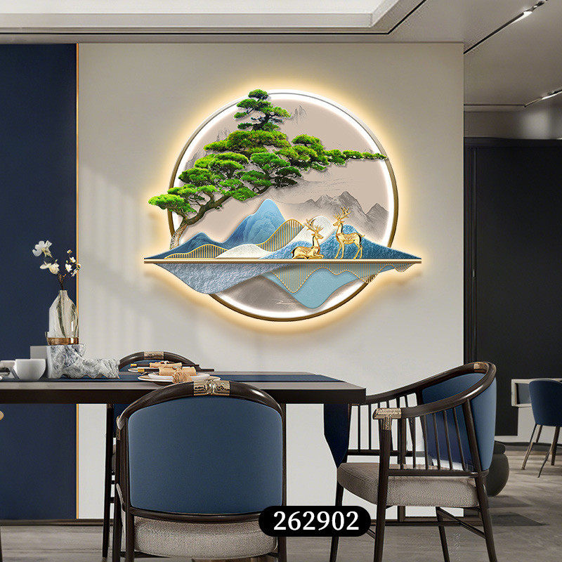 迎客松餐厅装饰画氛围灯画新中式水鹿山福壁画饭厅餐桌背景墙挂画,淘宝优惠券,粉丝福利购,淘宝优惠卷