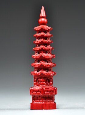 红色桃木质雕刻7层文昌塔摆件9层13层文昌塔客厅玄关装饰工艺品