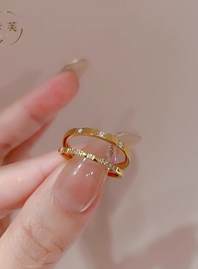 金色素圈小众设计钛钢戒指高级感