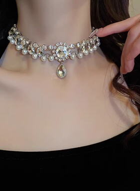 巴洛克珍珠锆石新娘项链颈链配饰