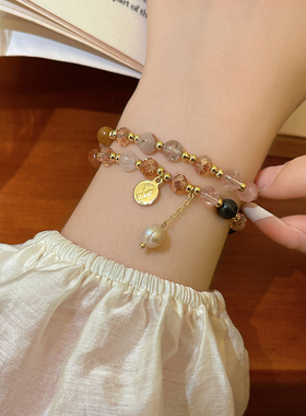 双层茶晶串珠手链女新款小众设计