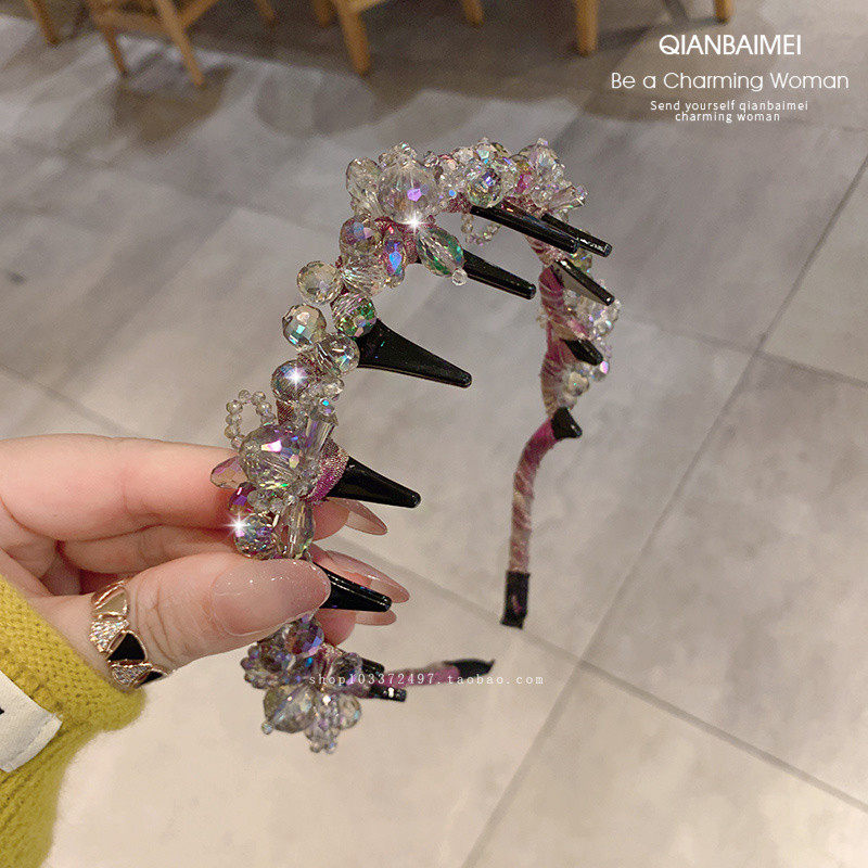 2024新款高级感头箍粉色水钻波浪发箍压发发夹高颅顶发卡个性头饰,淘宝优惠券,粉丝福利购,淘宝优惠卷