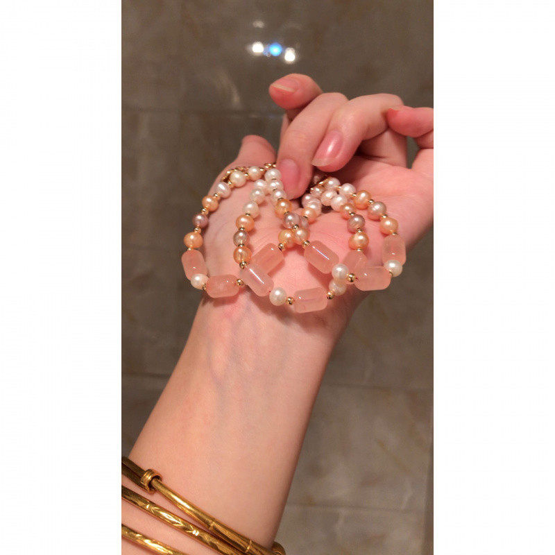 巴度金绕线粉晶桶珠淡水珍珠手链招桃花招财转运diy多宝手串,淘宝优惠券,粉丝福利购,淘宝优惠卷