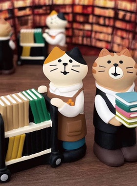 日式猫 书店夜市小吃摊车轮饼桌面装饰拍照道具小摆件