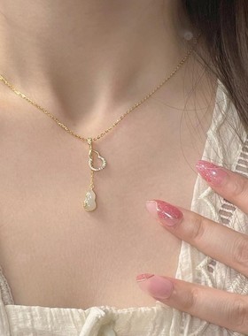 999纯银和田玉葫芦项链女2025年新款小众流苏福禄锁骨链生日礼物