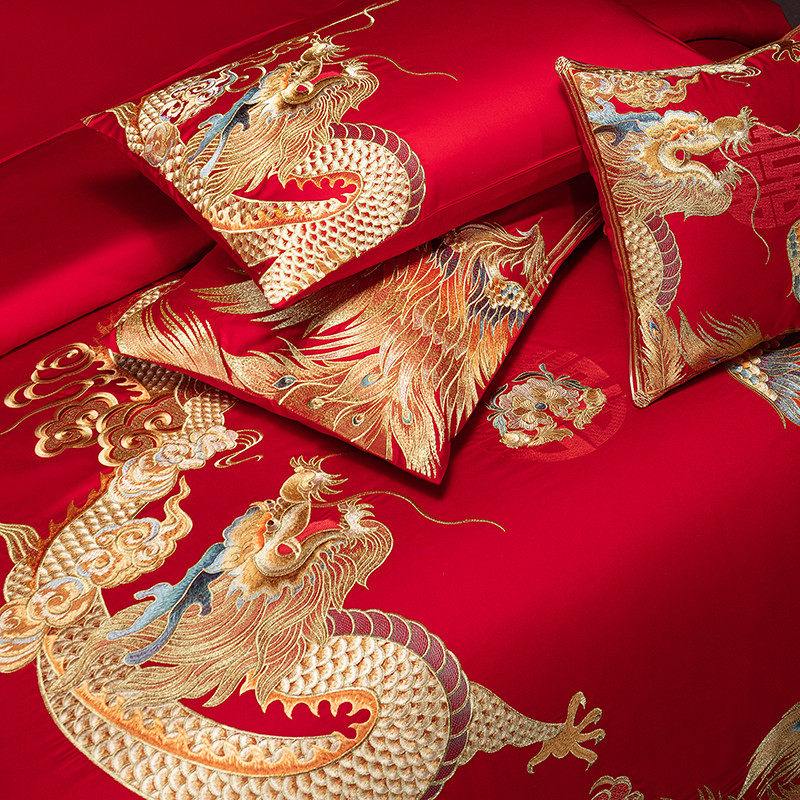 大红喜被婚礼陪嫁长绒棉婚庆四件套高档龙凤刺绣全棉结婚床上用品,淘宝优惠券,粉丝福利购,淘宝优惠卷