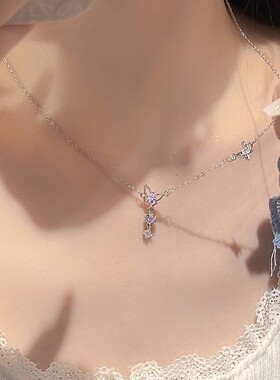 999纯银琉璃石蝴蝶项链女生轻奢小众锁骨链新款2024爆款生日礼物