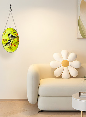 椭圆彩色玻璃窗户彩绘挂件装饰礼品室内客厅挂饰工艺品