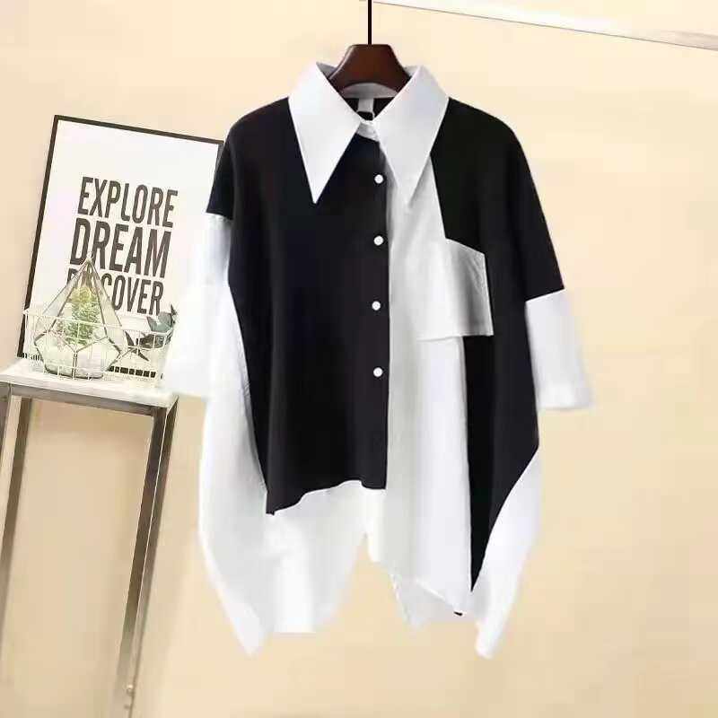 2024夏季男女套装韩版宽松设计感拼接衬衫帅气工装五分裤两件套潮,淘宝优惠券,粉丝福利购,淘宝优惠卷