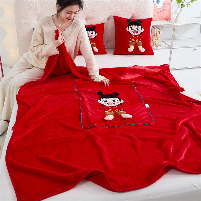 哪吒抱枕被两用毛毯加厚加绒车载靠垫办公室沙发午睡可折叠空调毯,淘宝优惠券,粉丝福利购,淘宝优惠卷