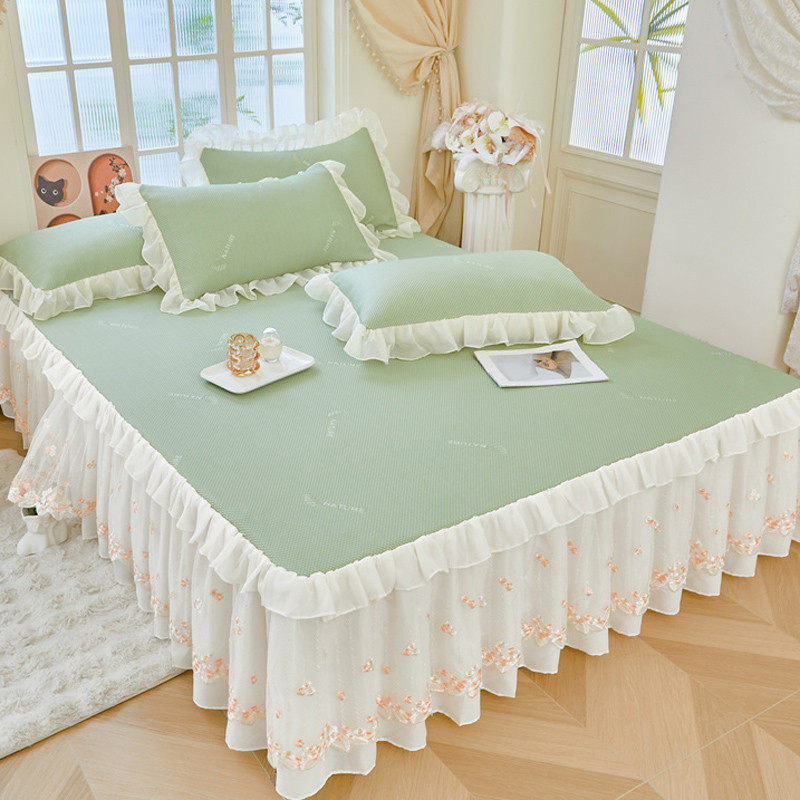 公主风冰丝豆豆凉席床裙款2025新款夏天空调软席床罩三件套可机洗,淘宝优惠券,粉丝福利购,淘宝优惠卷