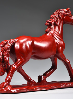 红色木质雕刻马摆件马到成功实木质马生肖家居办公桌面装饰工艺品