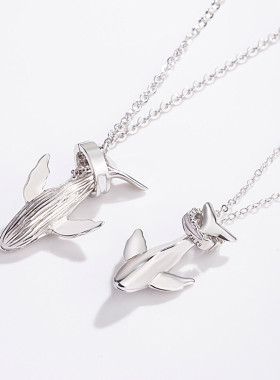 52赫兹鲸鱼项链纯银情侣一对小众设计感潮男女鱼尾锁骨链生日礼物