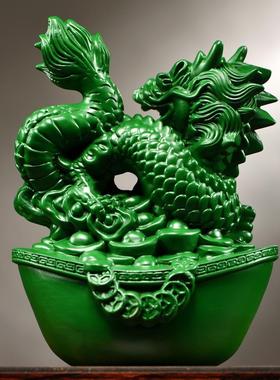 绿色实木质雕刻龙摆件十二生肖纯木头雕龙形客厅博古架装饰工艺品