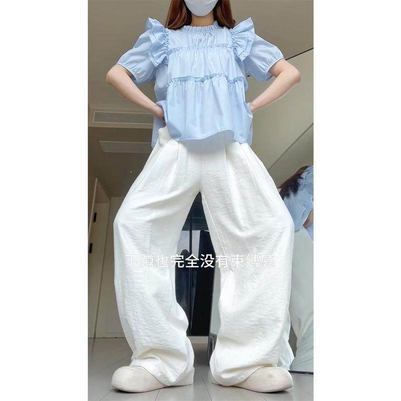 白色奶皮夏薄款女冰丝山本裤胖mm大码显瘦阔腿休闲慵懒奶芙裤,淘宝优惠券,粉丝福利购,淘宝优惠卷