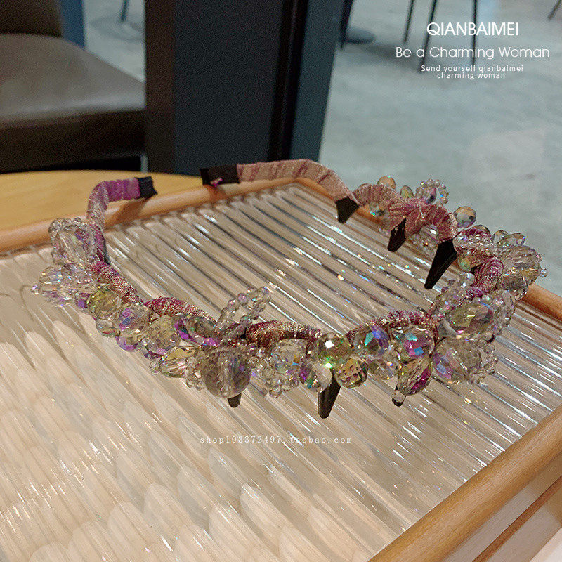 2024新款高级感头箍粉色水钻波浪发箍压发发夹高颅顶发卡个性头饰,淘宝优惠券,粉丝福利购,淘宝优惠卷