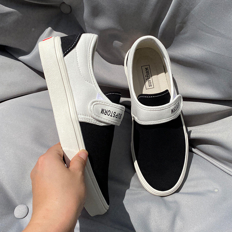 2025夏季新款男士百搭黑色一脚蹬帆布鞋透气大码男鞋休闲板鞋,淘宝优惠券,粉丝福利购,淘宝优惠卷